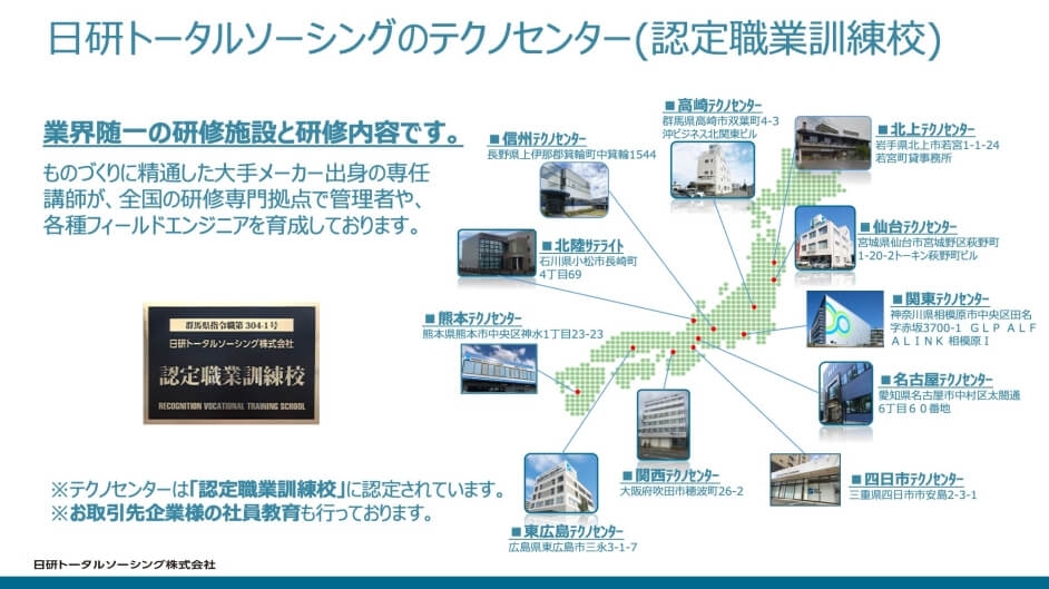 テクノセンターの拠点一覧を紹介しているスライド